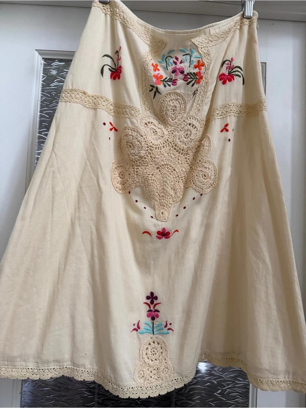 Vintage Free People Cream Embroidered Crochet Skirt